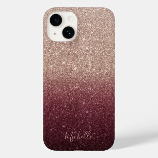 Modern Burgundy & Roos Gold Glitter Ombre Case-Mate iPhone 14 Hoesje
