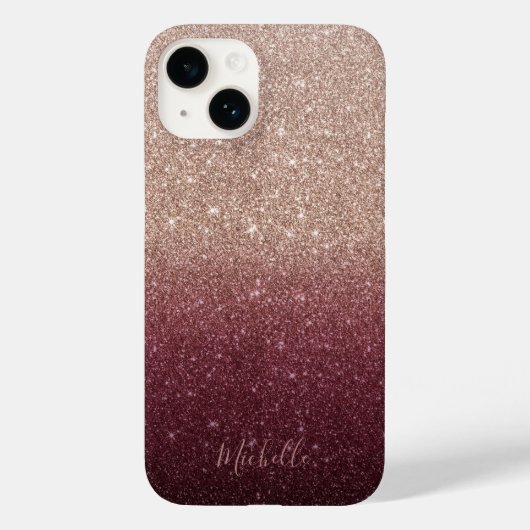Modern Burgundy & Roos Gold Glitter Ombre Case-Mate iPhone Case (Achterkant)