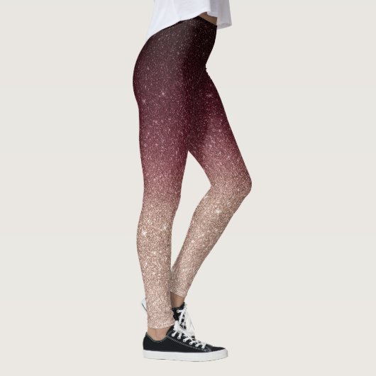 Modern Burgundy & Roos Gold Glitter Ombre Leggings (Rechts)