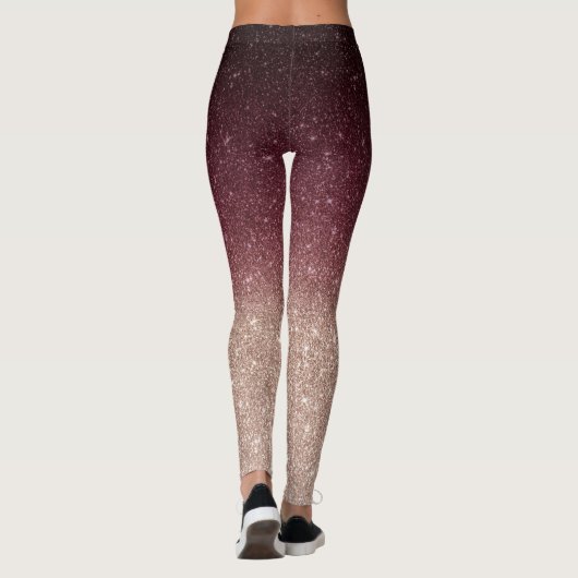 Modern Burgundy & Roos Gold Glitter Ombre Leggings (Achterkant)