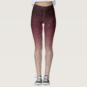 Modern Burgundy & Roos Gold Glitter Ombre Leggings (Voorkant)