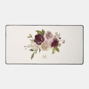 Modern Burgundy Roze Bloemenschildering in Waterve Bureaumat