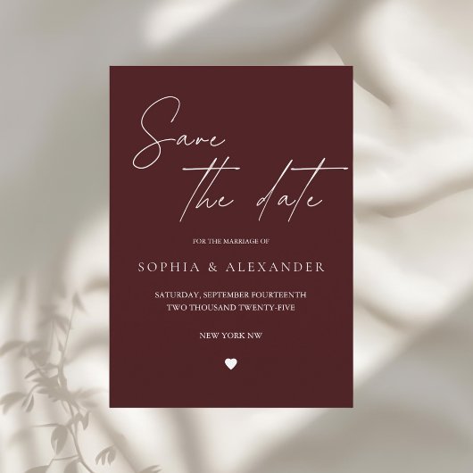 Modern Burgundy Save the Date Kaart
