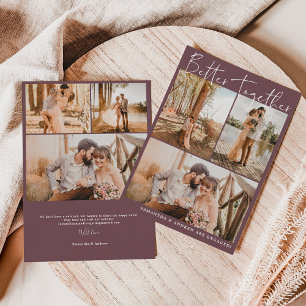 Modern burgundy script chic 6 foto's verloving aankondiging