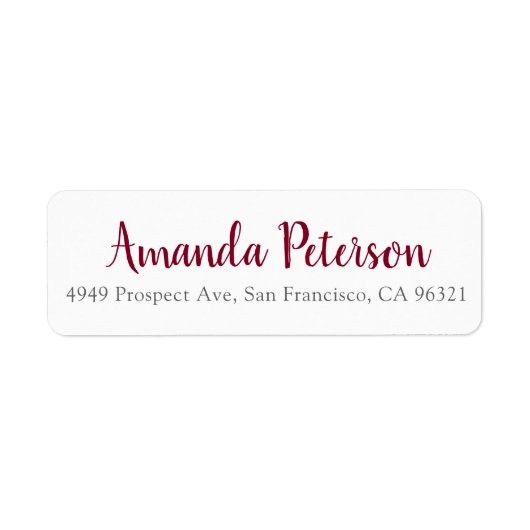 Modern Burgundy Script Name and Address Etiket (Voorkant)