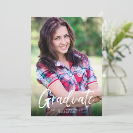 Modern Burgundy Script Photo Afstuderen Aankondiging (Staand voorkant)