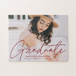Modern Burgundy Script Photo Afstuderen Legpuzzel