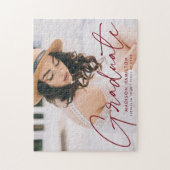 Modern Burgundy Script Photo Afstuderen Legpuzzel (Verticaal)