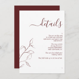 Modern Burgundy Script Wedding Details Enclosure Informatiekaartje