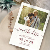 Modern Burgundy Script Wedding Save the Date Kaart