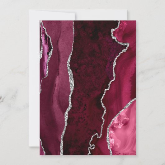Modern Burgundy Silver Agate Blush Pink Wedding Kaart (Achterkant)
