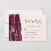 Modern Burgundy Silver Agate Blush Pink Wedding RSVP Kaartje (Voorkant)