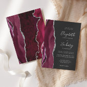 Modern Burgundy Silver Agate Dark Wedding Kaart