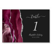 Modern Burgundy Silver Agate Dark Wedding Kaart (Achterkant)