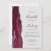 Modern Burgundy Silver Agate Gray QR Code Wedding Kaart (Voorkant)