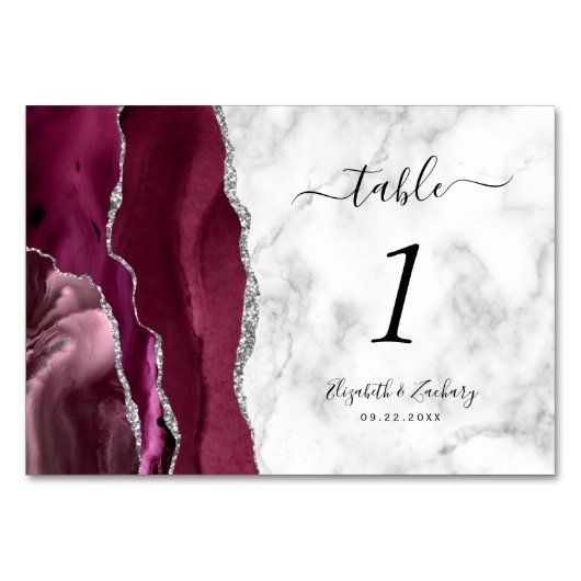 Modern Burgundy Silver Agate Marble Wedding Kaart (Voorkant)