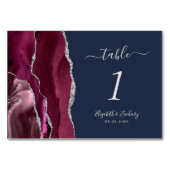 Modern Burgundy Silver Agate Navy Blue Wedding Kaart (Voorkant)