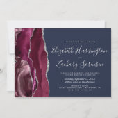 Modern Burgundy Silver Agate Navy Blue Wedding Kaart (Voorkant)