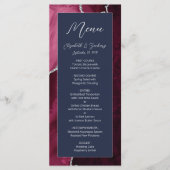 Modern Burgundy Silver Agate Navy Blue Wedding Menu (Voorkant)