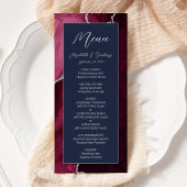 Modern Burgundy Silver Agate Navy Blue Wedding Menu