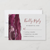Modern Burgundy Silver Agate Pale Gray Wedding RSVP Kaartje (Voorkant)