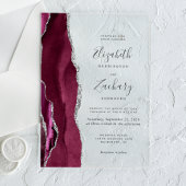 Modern Burgundy Silver Agate Wedding Acryl Uitnodigingen