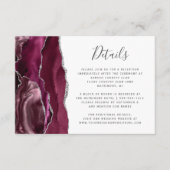 Modern Burgundy Silver Agate Wedding Details Informatiekaartje (Voorkant)