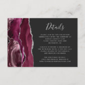 Modern Burgundy Silver Agate Wedding Details Informatiekaartje (Voorkant)