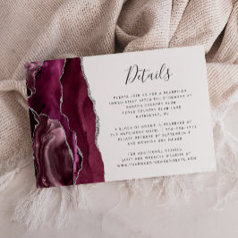 Modern Burgundy Silver Agate Wedding Details Informatiekaartje