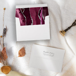 Modern Burgundy Silver Agate Wedding Envelop