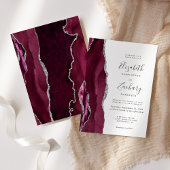 Modern Burgundy Silver Agate Wedding Kaart