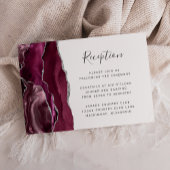 Modern Burgundy Silver Agate Wedding Reception Informatiekaartje
