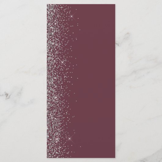 Modern Burgundy Silver Glitter Edge Wedding Menu (Achterkant)