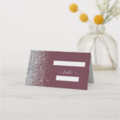 Modern Burgundy Silver Glitter Edge Wedding Plaatskaartje (Voorkant)