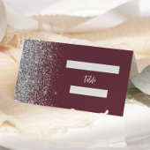 Modern Burgundy Silver Glitter Edge Wedding Plaatskaartje