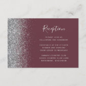 Modern Burgundy Silver Glitter Wedding Reception Informatiekaartje (Voorkant)