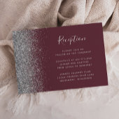 Modern Burgundy Silver Glitter Wedding Reception Informatiekaartje