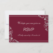 Modern Burgundy Silver Gray Floral Wedding RSVP Kaartje (Voorkant)