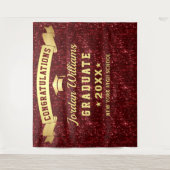 Modern Burgundy Sparkle Afstuderen Foto achtergron Wandkleed (Voorkant)