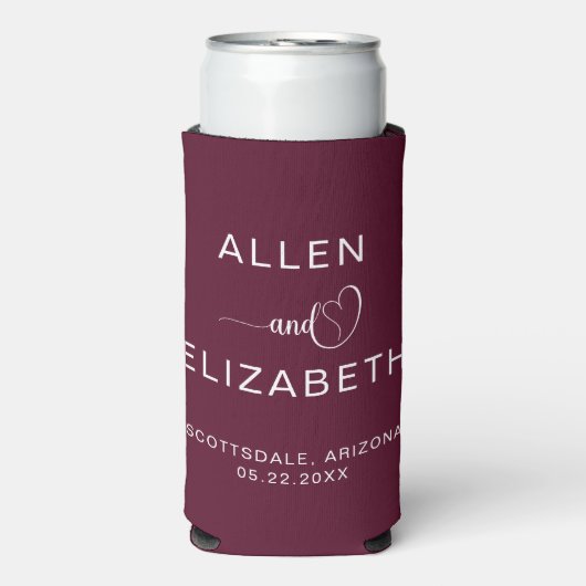 Modern Burgundy Stylish Wedding Personalized Beer Seltzer Blikjeskoeler (Seltzer Voorkant)