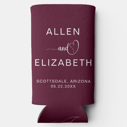 Modern Burgundy Stylish Wedding Personalized Beer Seltzer Blikjeskoeler (Achterkant)