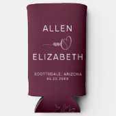 Modern Burgundy Stylish Wedding Personalized Beer Seltzer Blikjeskoeler (Voorkant)