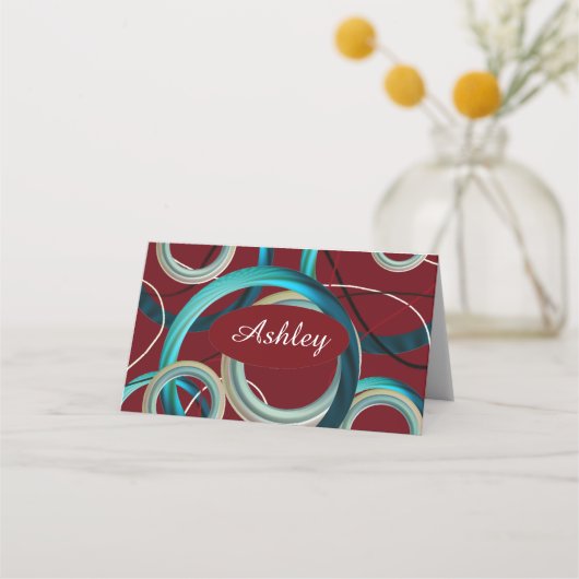 Modern Burgundy Swirl Seating Place Card Plaatskaartje (Voorkant)