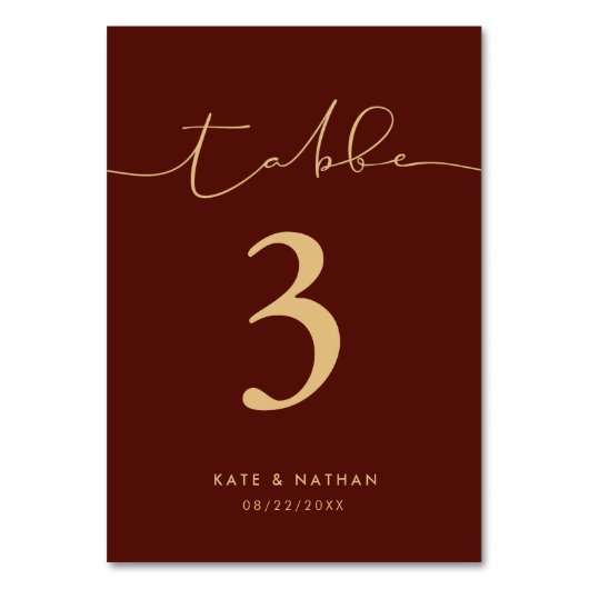 Modern Burgundy Table Number Kaart (Voorkant)