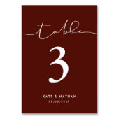 Modern Burgundy Table Number Kaart (Voorkant)