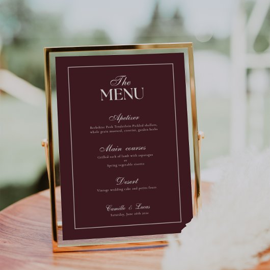 Modern Burgundy Trouwmenu Kaart