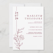 Modern Burgundy Typography Floral Line Art Wedding Kaart (Voorkant)