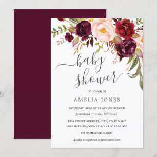 Modern Burgundy Waterverf Floral Baby shower Kaart