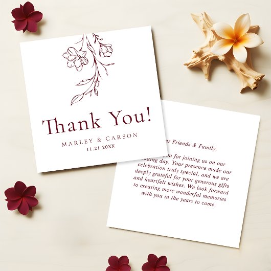 Modern Burgundy Wedding Budget Thank You Notitiekaartje