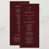 Modern Burgundy Wedding Ceremony Program | Menu (Voorkant / Achterkant)